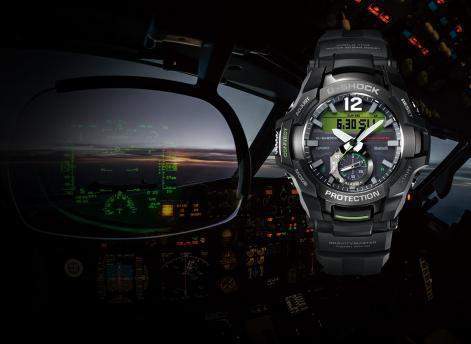 GR-B100-1A2ER Компания Casio выпустила новые модели, которые дополнят концептуальную авиаторскую серию GRAVITYMASTER, входящую в коллекцию ударопрочных часов G-SHOCK. 